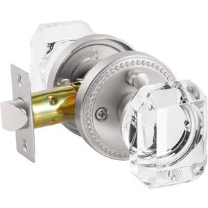 Satin Nickel Square Door Knobs in Brushed Nickel and Crystal for Bedroom and Bathroom, 2 Pack