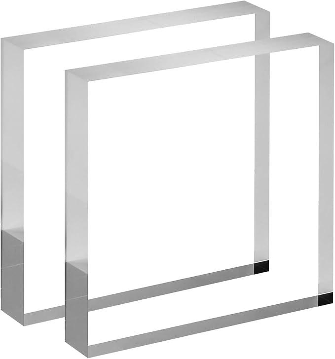 CiaoHER 1in Thickness 5in Square Acrylic Cube Display Block Clear Polished Pedestal Stand Riser Solid Base 5" x 5" x 1", 2 Pack