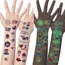 176PCS Glow in the Dark Patriotic Temporary Tattoos – Luminous Red White Blue USA Style Stickers for Party, Festival, and Holiday Decorations
