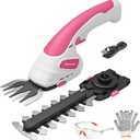 Cordless Grass Shear & Hedge Trimmer 7.2V Handheld Electric Grass Trimmer with 2 * 2000mAh Battery 2 in 1 Lightweight Shrub Trimmer Type-C Cable for Small Bushes, Lawn Edging & Garden Pink