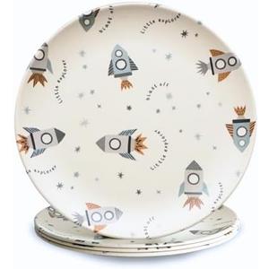 Nook Theory 4 Pack Reusable Bamboo Plates - Non-Toxic Toddler and Kids Plate, Dishwasher Safe, Not Microwavable Dinnerware (Space 8")