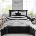 Bedding set Anibedding Black Comforter Set King Size,8 Pieces Boho Bed in a Bag Patchwork Striped Comforter Set, Soft Microfiber Bedding Set for All Season(104"×90")