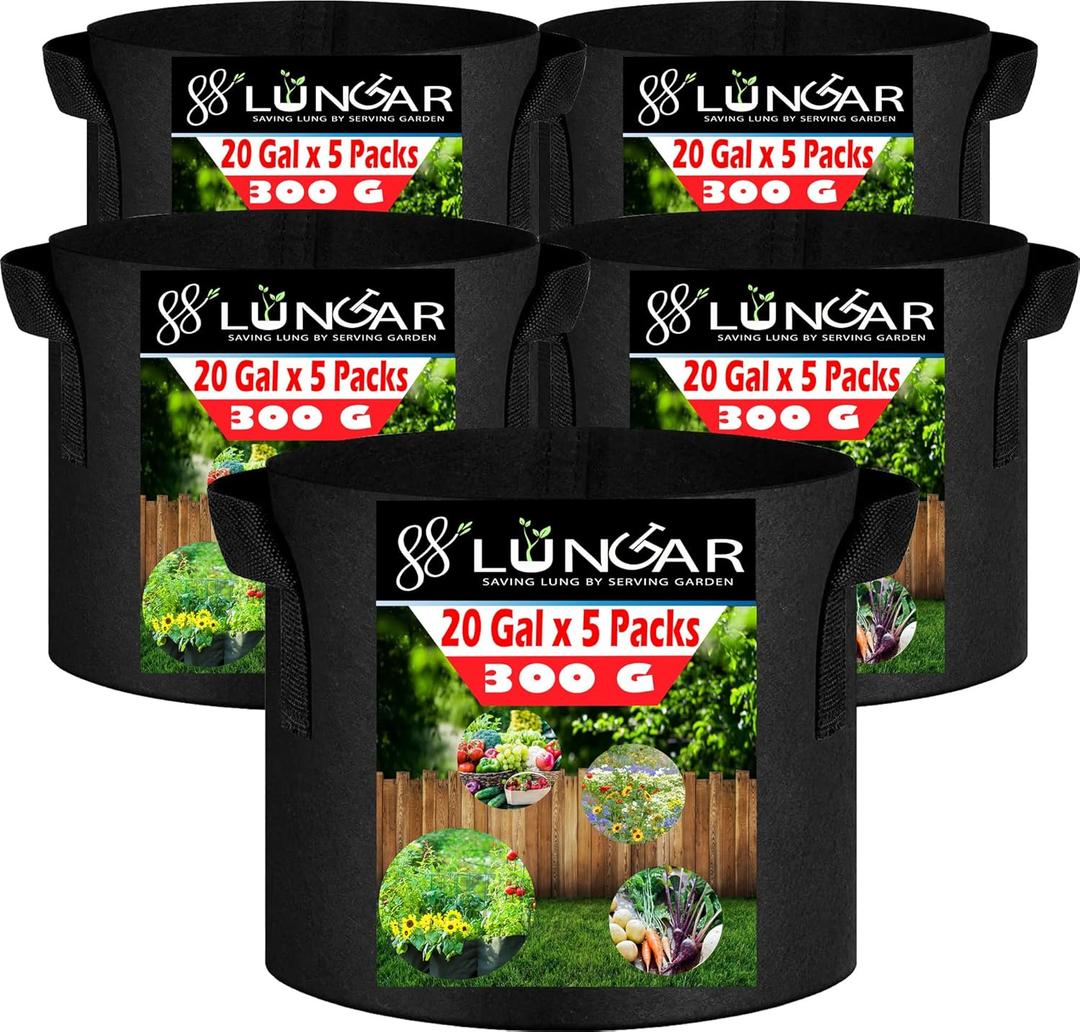 [2025 Upgraded] Plant Grow Bags - 20 Gallon 5 Packs Planter Pot, Thickest Aeration 300G Non-Woven Fabric, Reinforced Handles for Weatherproof Nursery Pot, Enhanced Double Seam