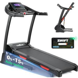 THERUN Incline Treadmill, Treadmills for Running and Walking, 300 lbs Weight Capacity Folding Treadmill with 0-15% Auto Incline, Wide Belt, 3.5HP, App, Heart Rate, Red