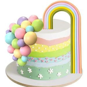 Pack of 2, 28PCS Rainbow Cake Toppers Colorful Balls Cake Decorations for Wedding Baby Shower Girls Boys Frog Birthday Party Supplies (Light Green)