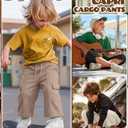 Langyiwee 3 Pack Boys Capri Pants Drawstring Elastic Waisted Teens Cargo Joggers Pull on Casual Sweatpants with Pockets(Khaki, Beige Apricot, Black,5-6 Years)