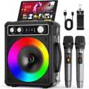 Karaoke Machine with 2 Wireless Microphones, Portable Bluetooth Speaker for Adults Kids, PA Systems Support TWS Echo Adjust TF USB AUX for Home Party Outdoor Travel (T03-2 MICS)