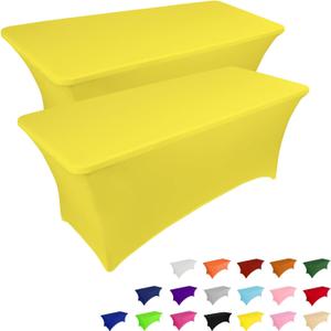 IVAPUPU 2 Pack 6FT Table Cloth for Rectangular Fitted Events Stretch Yellow Table Covers Washable Spandex Tablecloth Protector for Party, Wedding, Cocktail, Banquet, Festival, 6 Ft - 2 Pcs