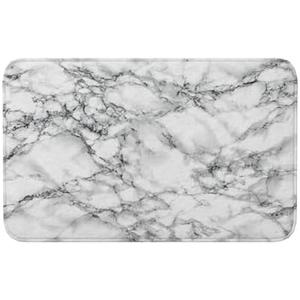 Sovvin White and Black Marble Print Bath Mat, Non-Slip Microfiber Rug, Soft Absorbent Kitchen Door Mat for Bathroom,Bedroom, 20x31.5 Inches