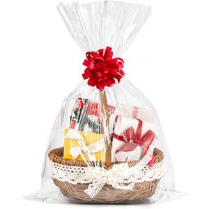 Labeol 20pcs Cellophane Bags 16x24 Cellophane Wrap for Baskets Large Clear Gift Party Favors Clear Treat Bags Plastic Gift Packaging for Cookie Candy Goodie