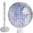 WERNNSAI Disco Ball Piata - Disco Party Decoration for Adult Birthday Party Supplies Hanging Disco Piata with Bat Blindfold Mirror Roller Skating Pull String, 12.2 x 12.2