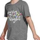 Christmas Shirts Toddler Boy Girls Merry and Bright T-Shirt Christmas Lights Graphic Tees Holiday Tops (Gray)