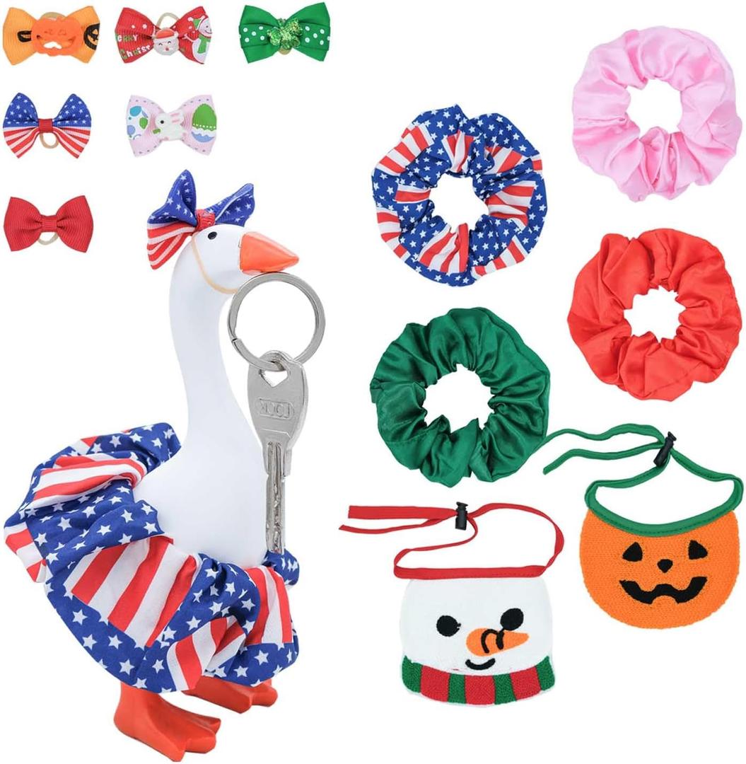 Mini Desk Goose with Outfits 7'' Mini Porch Goose Magnetic Statue Keychain Goose Hats Headwear Dress Clothes for Table Decor