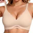 Vertvie Bras for Women Wireless Comfortable Push Up Bra Scalloped Seamless Full Coverage No Underwire Supportive T Shirt Bras (Nude,3X-Large)