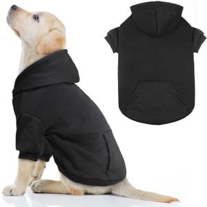 Dog Hoodie Dog Sweaters for Large Dogs,Pet Sweater Soft Solid Brushed Fleece Pet Clothes Pet Hoodie Sweatshirt with Pocket(Black-Large)