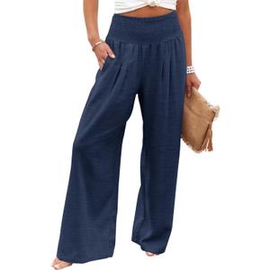 PrinStory Women's Summer High Waisted Baggy Pants Casual Ankle Length Trouser Slacks with Pockets size L