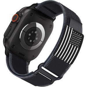 Trail Loop Nylon Band - Compatible with Apple Watch Ultra 3/2/1 Series 11/10/9/8/7/6/SE/5/4/3 Men Women,Rugged Elastic Fabric Sport Strap for iWatch Bands 49/46/45/44/42(s3/2/1)-ml (27-Black Reflective Flag)