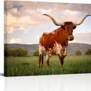 Visual Art Decor Texas Decor Longhorn Cow Pictures Wall Decor Country Farmhouse Landscape Picture Living Room Bedroom Office Kitchen Wall Decor Framed Canvas Artwork 24inx32in