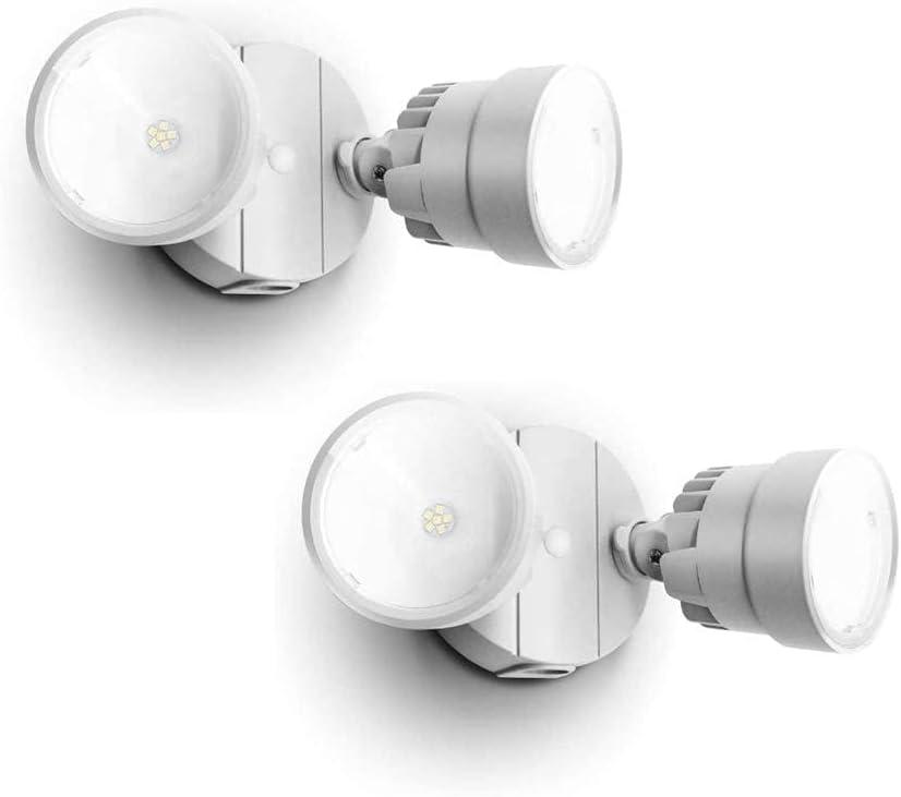 LUTEC 2 Packs P6221B 2000 Lumen 18 Watt 28 LED Dual-Head Flood Light Outdoor, Waterproof Exterior Security Wall Light for Patio, Garden,Yard-White