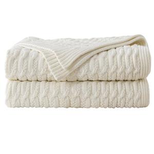 WDCOZY White Cable Knit Throw Blanket – Super Soft, Warm & Lightweight Cream Knitted Jacquard Throw Blanket for Couch, Sofa, Bed, Chair, Cozy Texture Farmhouse Decorative Home Blanket, 50x60 inches