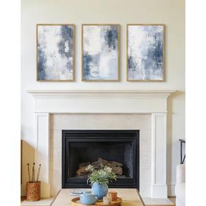 KUVIOKE Navy Blue and Gray Abstract Framed Canvas Wall Art Brush Strokes Block Shape Pastel Wall Decor Modern Minimalist Art Painting Home Decor 16x24in (Natural Framed)