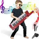 Portable Piano Keyboard 37 keys, Electronic Karaoke Keytar Toys w/Microphone & Carry Strap, 4 Tones, 4 Rhythms, 10 Demo Songs, Rechargeable, Guitar Birthday Gifts for Boys Girls Kid Age 3+, Red