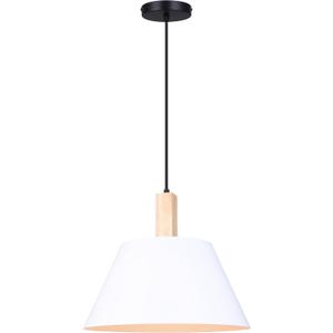 Harlyn 14.5-Inch 1-Light Pendant, Matte Black/White/Wood, Adjustable Height, 60W Type A Compatible, Modern Rustic Design