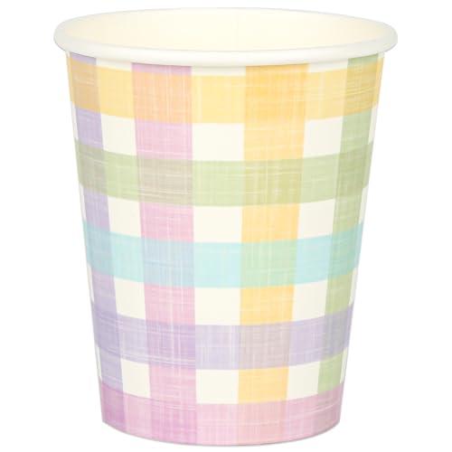 AllReal 100Pcs Pastel Gingham Paper Cups Spring Easter Plaid Party Cup 9oz Checkered Disposable Picnic Drinking Cup for Picnic BBQ Birthday Baby Shower Garden Party Supplies