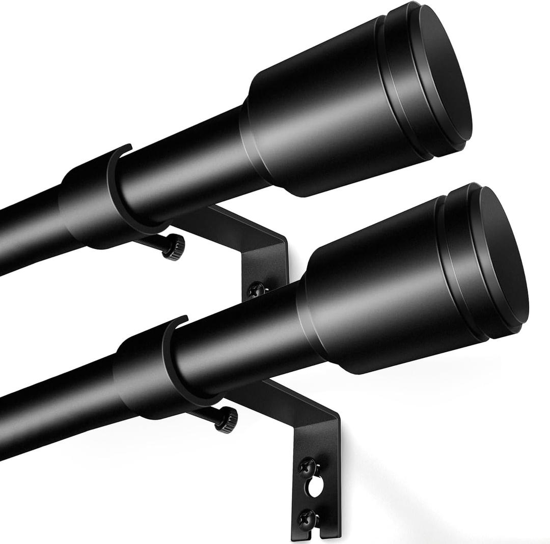 5/8 Diameter Curtain Rods 30-60 Inch, for 30-54 Inch Windows, Adjustable Splicing Black Curtain Rods for Windows with Brackets, Window Rod Long Small Curtains Rod, 2 Pack