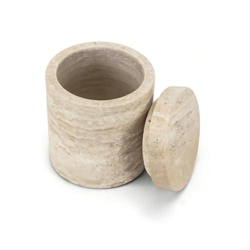 Artisanal Abode Natural Travertine Round Canister with Lid