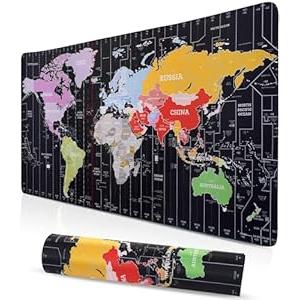 Obookey World Map Mouse Pad - Large Gaming Desk Mat for Keyboard and Mouse, 35.4 X 15.7 Inch XXL Computer Big Desk Pad, Extended Non-Slip Rubber Base with Stitched Edge, Office Desktop Accessories