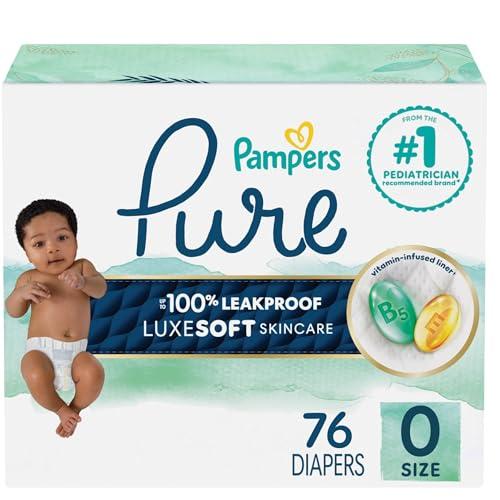 Pampers Pure Baby Diapers, Size 0 (>10 lbs), 76, Up to 100% Leakproof, Premium Hypoallergenic Soft Diapers