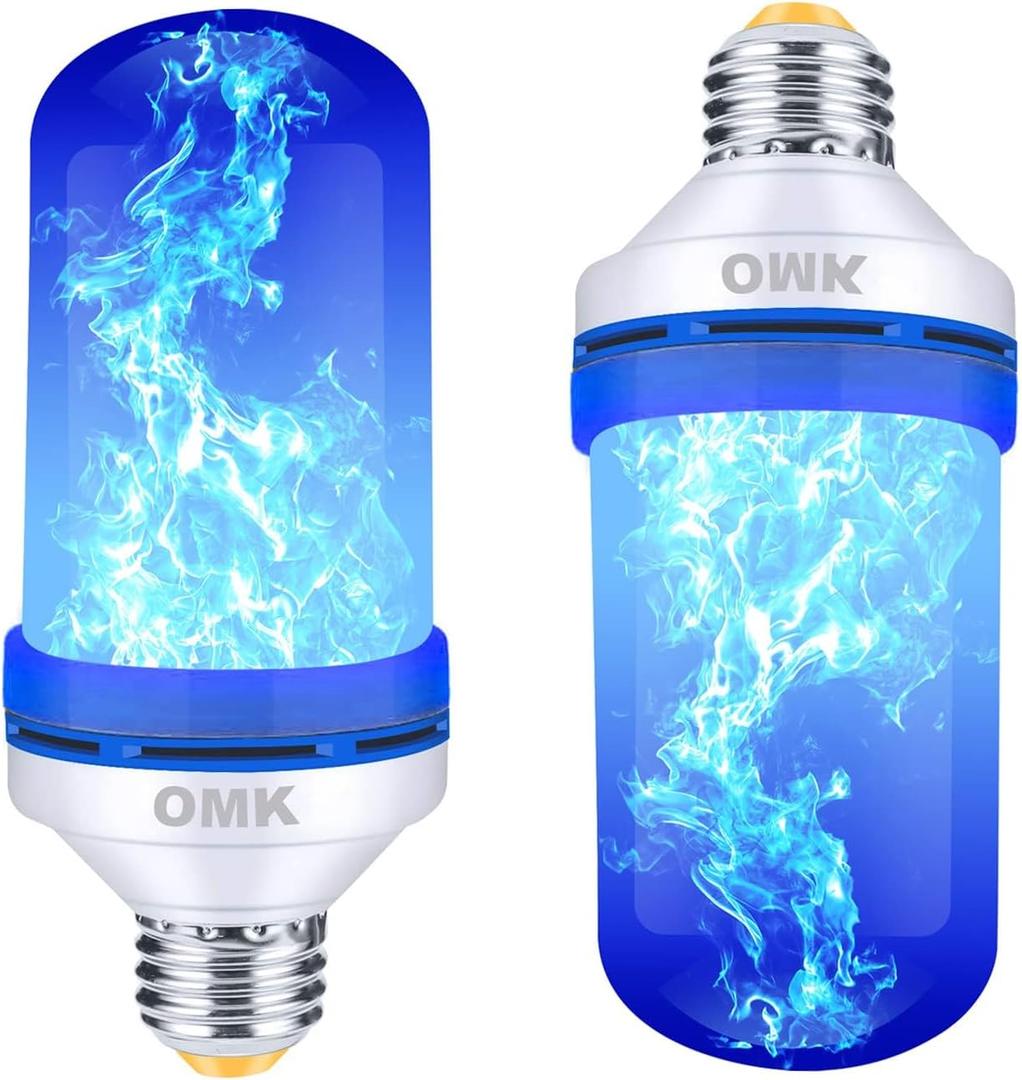 OMK - Blue Flame Christmas Decor LED Flame Effect Light Bulbs - Upgraded 4 Modes Fire Simulated Lamps - Christmas Gifts, Party, Indoor/Outdoor Decoration Lights (Blue 2)