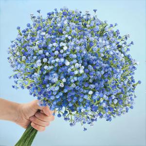 N&T NIETING Babys Breath Artificial Flowers Bulk, 10Pcs Blue Fake Gypsophila Bouquet Flowers Real Touch Faux Babies Breath Arrangement for Wedding Floral Party Home Centerpieces Vase Decoration, Blue