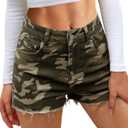 POTILI Womens Jean Shorts High Waisted Denim Short Ripped Frayed Casual Stretchy for Summer camo Shorts Women (8, Jungle Green Camo)