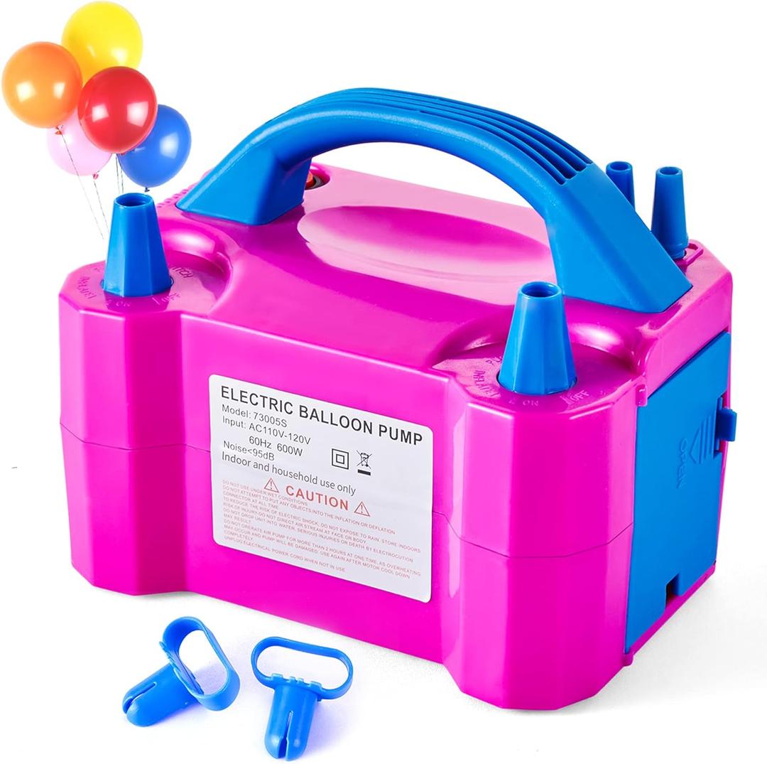 Portable Air Balloon Pump for Balloons 110V 600W Dual Nozzle Electric Inflator for Party Decoration Sports Rose Red