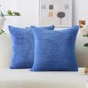 Home Brilliant Blue Euro Shams Set of 2 Velvet Corduroy Decorative Throw Pillow Covers for Couch Sofa Bed, 26 x 26 Inch, Blue