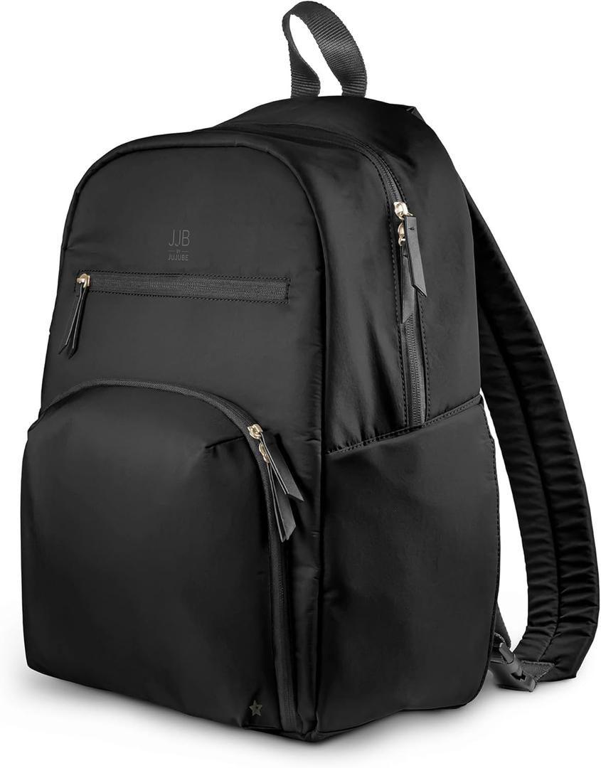 JJB by JuJuBe, New Deluxe Diaper Bag Backpack with Portable Changing Pad, Stroller Straps, Large Travel Backpack for Boy or Girl, Carrying Baby Bottles, Diapers, Pacifiers, Black, Mother's Day Gift