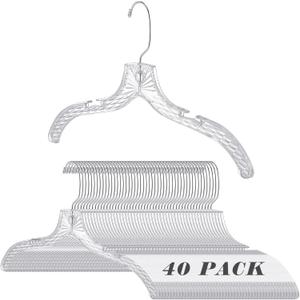 Roowest 40 Pcs Clear Plastic Hangers for Clothes Bulk 17 Inches Durable Crystal Cut Heavy Duty Hangers with Swivel Clips Non Slip for Clothing Closet Coats Dress Suit Shirts Jacket Thick Tough
