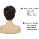 Short Curly Brown Pixie Wig Synthetic Layered Cosplay Hair Full Wigs for White Women, Dark Brown
