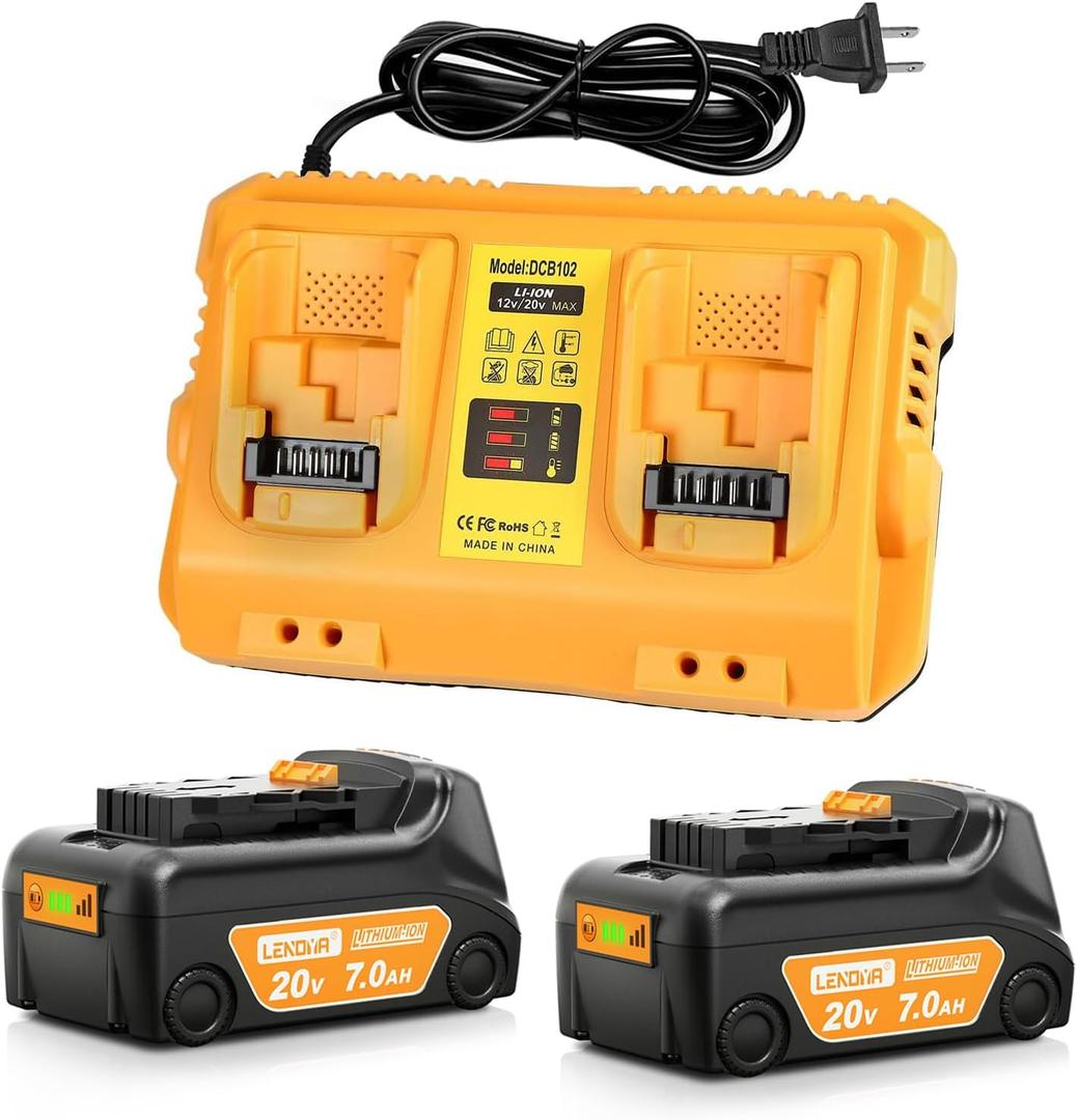 7.0Ah Replacement for Dewalt 20V Battery with DCB102 Dual Port Charger (2C+2B, Orange)