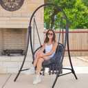 ANOW Hanging Swing Chair with Stand Included, Heavy Duty Hammock Chair with Stand and Removable Padded Cushion, Max 400 Lbs, Dark Grey
