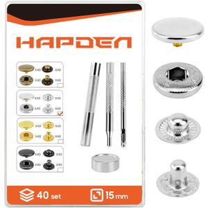 Leather Snaps and Fasteners Kit15mm 40 Sets Metal Snap Buttons with Setter Tools Sewing Snaps for ClothingFabricLeather, Clothes, Jackets, Bags, DIY Crafting Silver