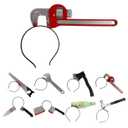 7 PCs Halloween costume decoration, axe, beer bottle, wrench, 2 syringes , includes headbands ( bloody )