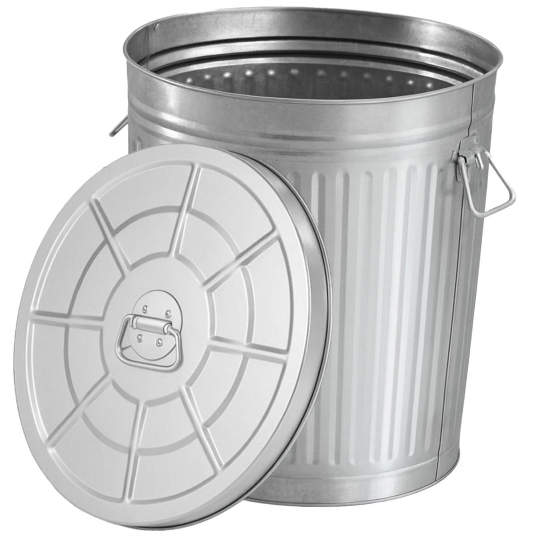 Gardenised Round Galvanized Steel 15 Gallon Trash Can with Lid and Handles Durable Metal Storage Bucket for Backyard Lawn Garden and Yard Use Weather-Resistant Garbage Can for Indoor and Outdoor