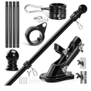 Anovo Flag Pole Kit- Upgraded Holder, Stainless Steel 5 FT Flag Poles with1 Inch Metal 360° Rotating Flag Pole Rings Two-Position Flag Pole Bracket Mounting for Outside House Porch (5 FT-Black)