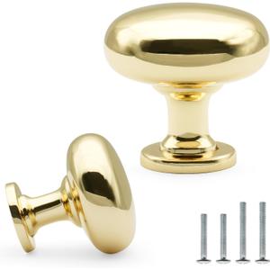 10 Pack Polished Brass Cabinet Knobs 1-1/7 Inch(29mm) Diameter Shiny Polished Gold Round Drawer Knobs Solid Zinc Alloy Dresser Kitchen Cupboard Bathroom Furniture Hardware