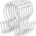 Goowin Shower Curtain Hooks, 12 Pcs Shower Curtain Rings, Stainless Steel Shower Curtain Hangers, Double Hook Shower Curtain Hooks, Smooth Sliding Anti-Drop Shower Rings for Curtain (White) (Modern)