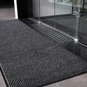 Front Door Mat, 3' x 5' Heavy Duty Door Mat Outside Entrance, Non-Slip Welcome Mat, Absorbent & Dirt Resistant, Low Profile Large Door Mats, Commercial Rugs for Entryway Indoor Outdoor, Grey