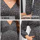 OUGES Womens 2023 Fall Long Sleeve Maternity Dress for Baby Shower Photoshoot V Neck High Waist Midi Dress with Pockets (L)